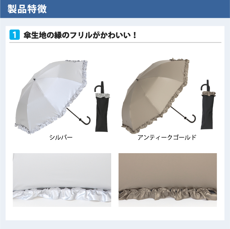 傘生地の縁のフリルがかわいい