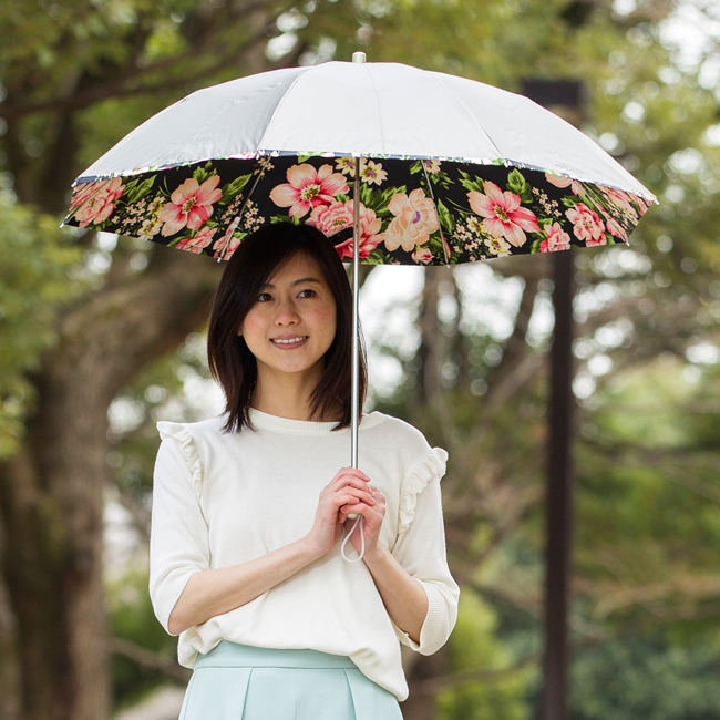 花柄の日傘をさす女性モデル