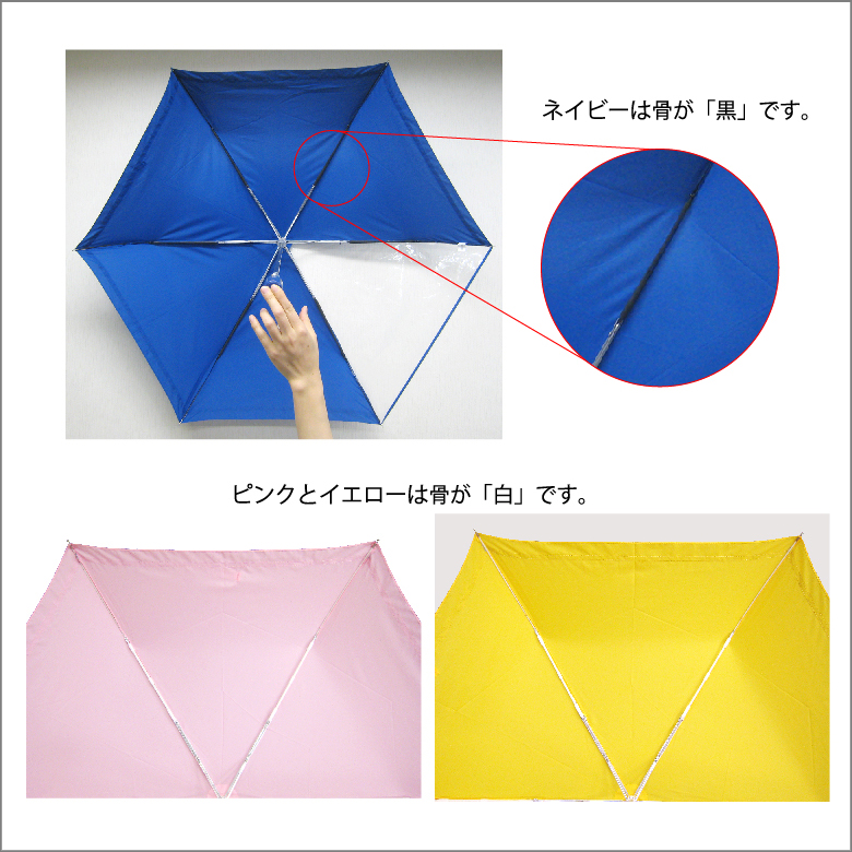 ネイビーの傘の骨は黒になります