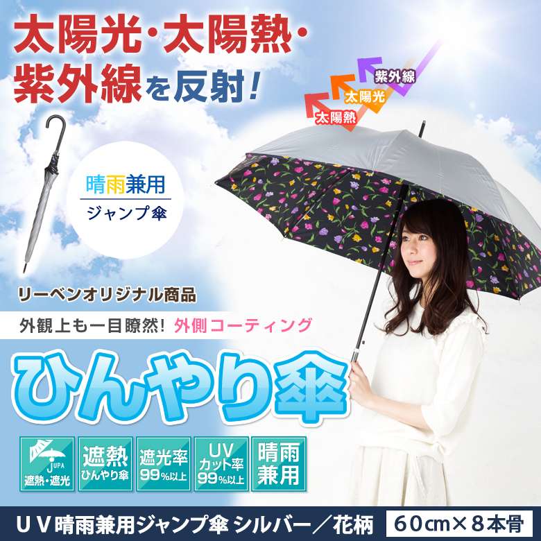 UV晴雨兼用ジャンプ傘シルバー花柄