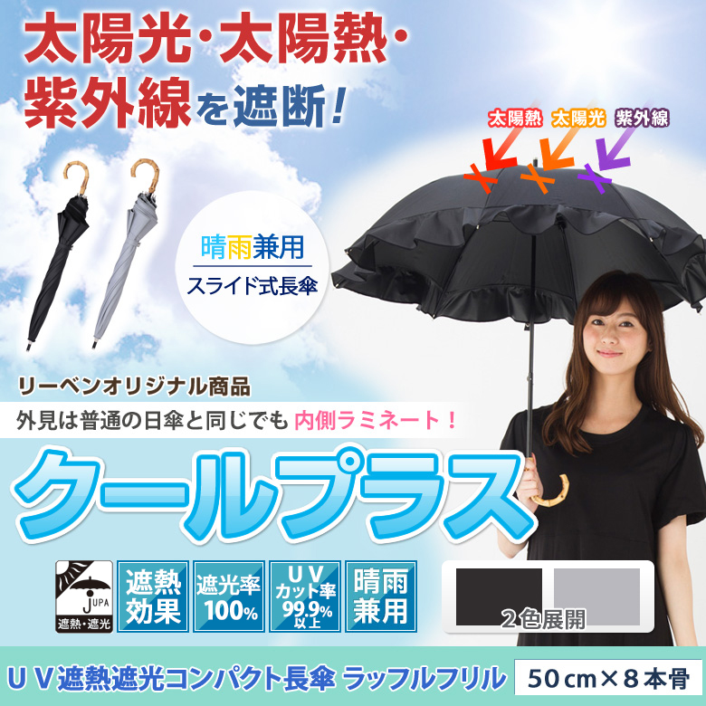 UV遮熱遮光コンパクト長傘ラッフルフリル