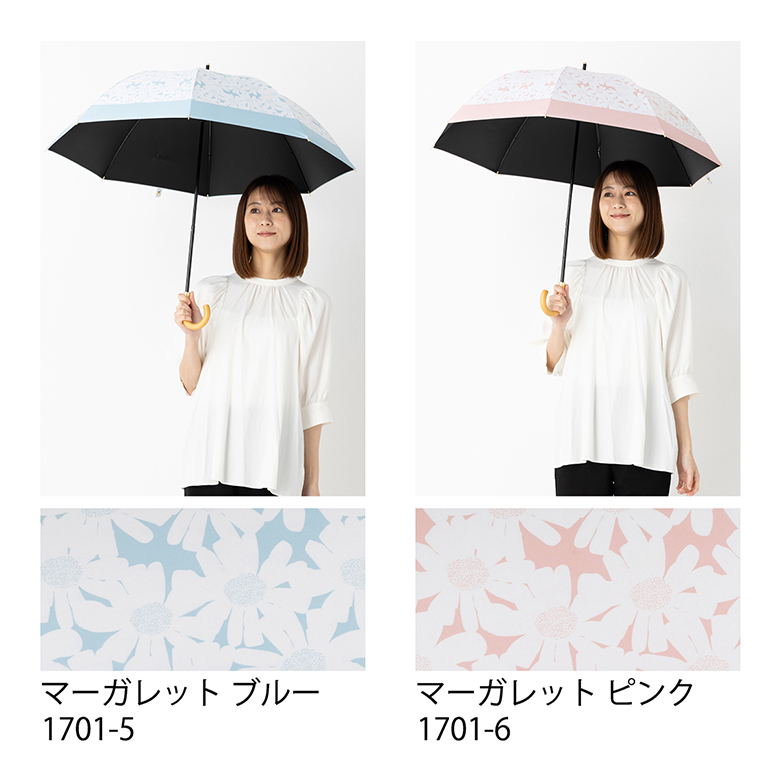 日傘 クールプラス ＵＶ遮熱遮光コンパクト長傘 縁花柄 （晴雨兼用） 50cm×8本骨 【LIEBEN-1701】 遮光１級 【日傘と傘 の専門店リーベン】